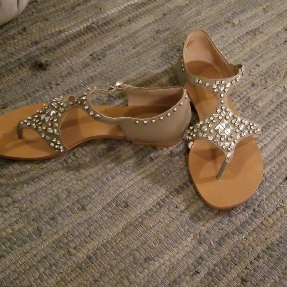 Joan & David Leather and Crystal Stud Sandals